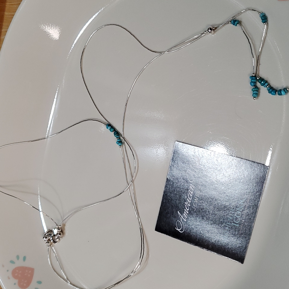 American west liquid silver double necklace with turquoise.
